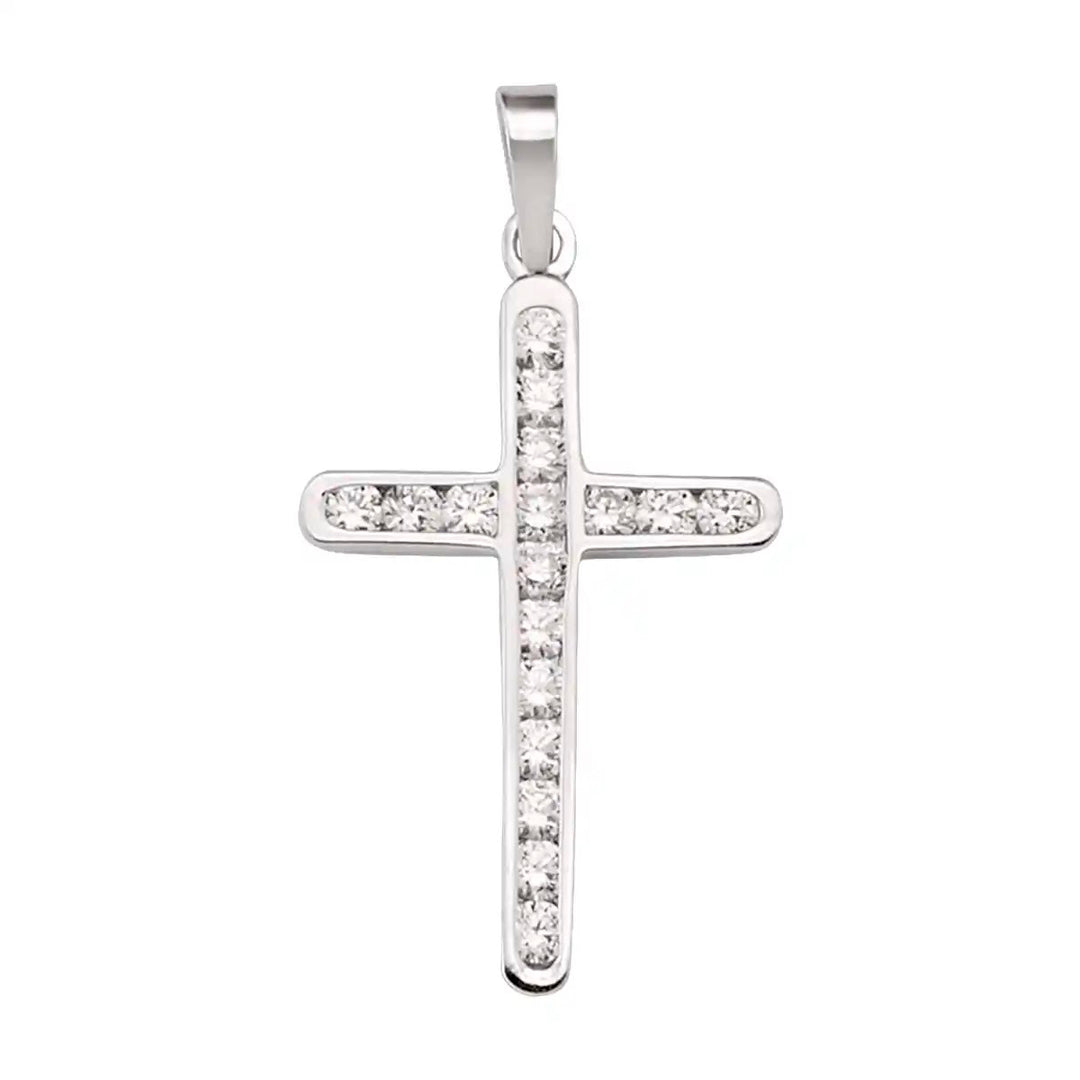 Pave Latin White Gold Cross Pendant on white background
