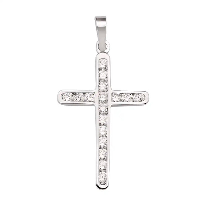 Pave Latin White Gold Cross Pendant on white background