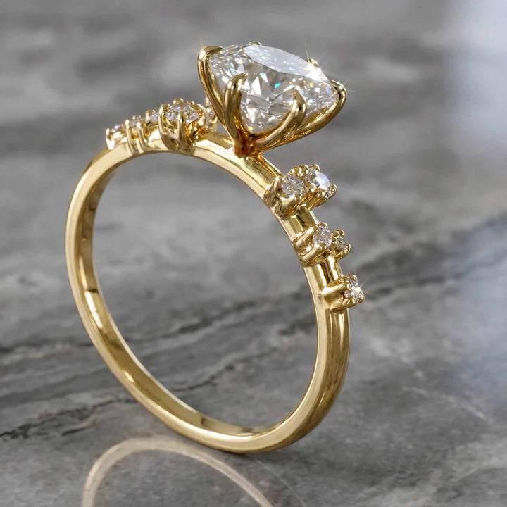 1 Ct Round Moissanite Engagement Ring with Accent Stones in 14K Gold