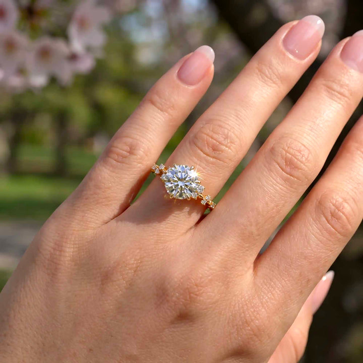 1 Ct Round Moissanite Engagement Ring with Accent Stones in 14K Gold