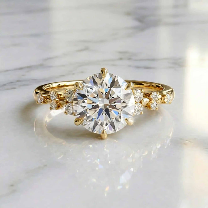 1 Ct Round Moissanite Engagement Ring with Accent Stones in 14K Gold