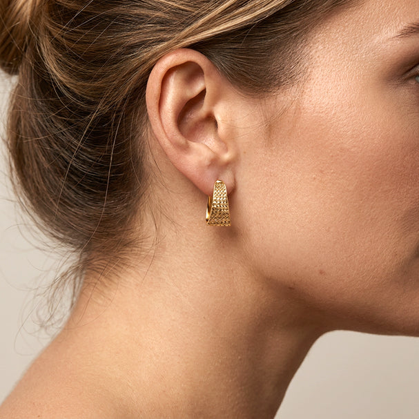 Yellow Fancy Diamond Cut Stud Earrings - worn on ear