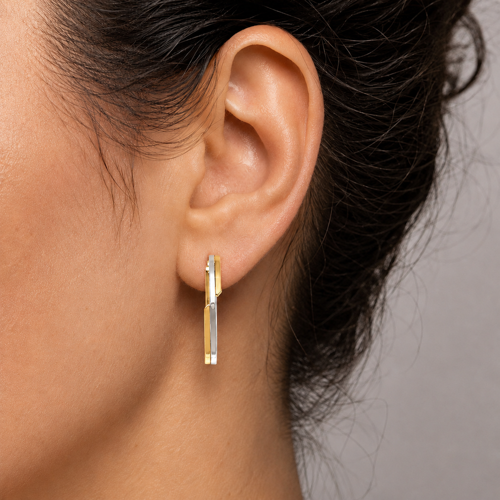 Two Tone Oval Fancy Hoop Earrings, 22.5mm - worn on ear