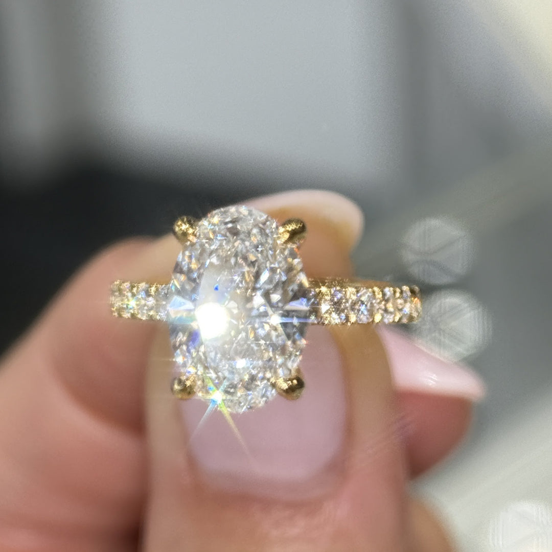 2.84 Ct Oval Lab-Grown Diamond Hidden Halo Pavé Engagement Ring in 14K Yellow Gold — D/VS1 IGI Certified — View 7