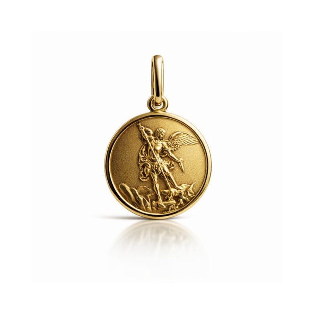 Yellow Gold St. Michael Medal — 16 mm — front view