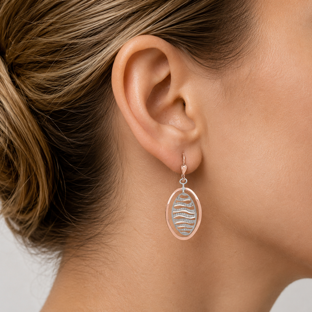 Pink And White Gold Fancy Drop Earrings - worn on ear