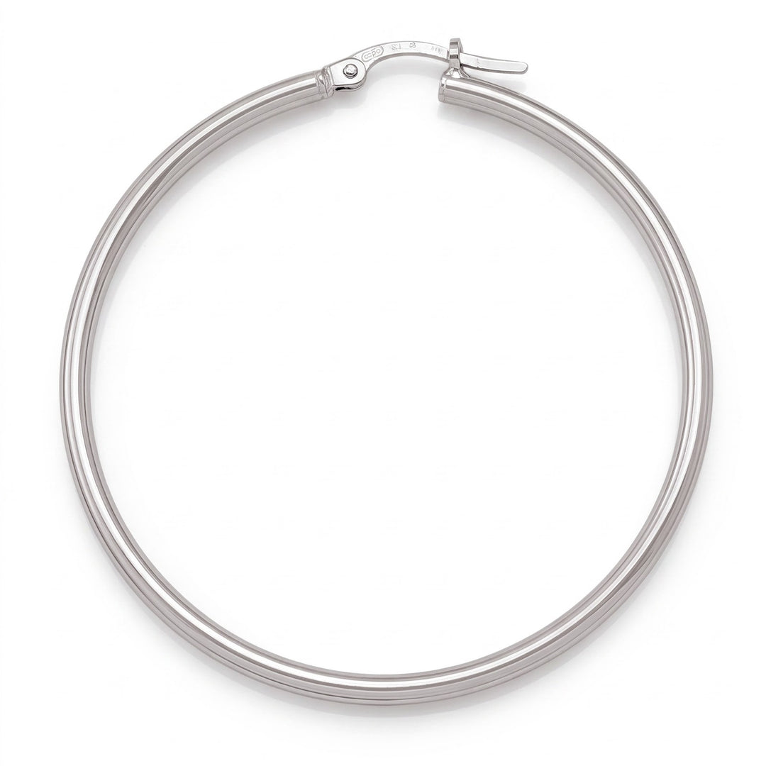 White Gold High Polish Plain 2mm Tube Hoop Earrings, 43mm