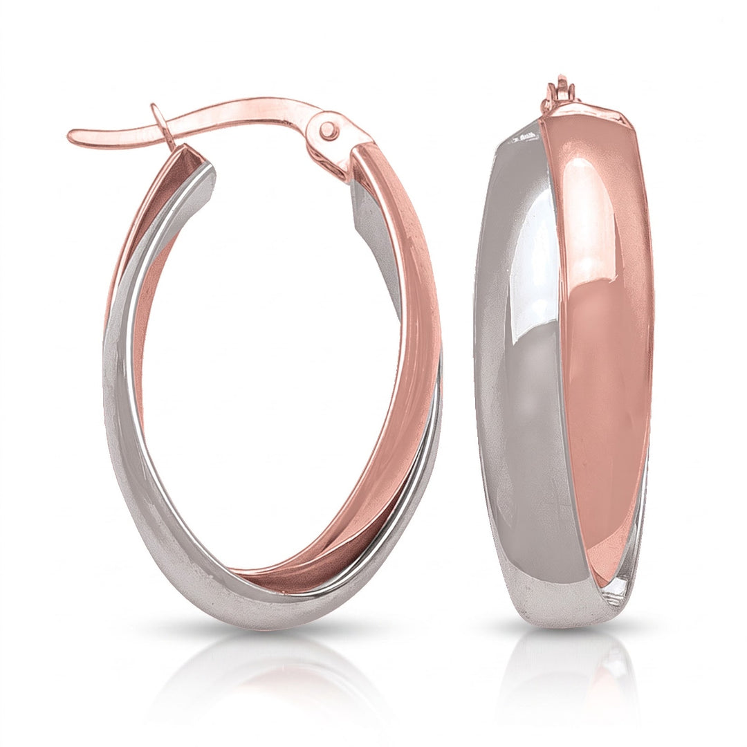 Pink And White Gold Fancy Hoop Earrings, 14.4mm