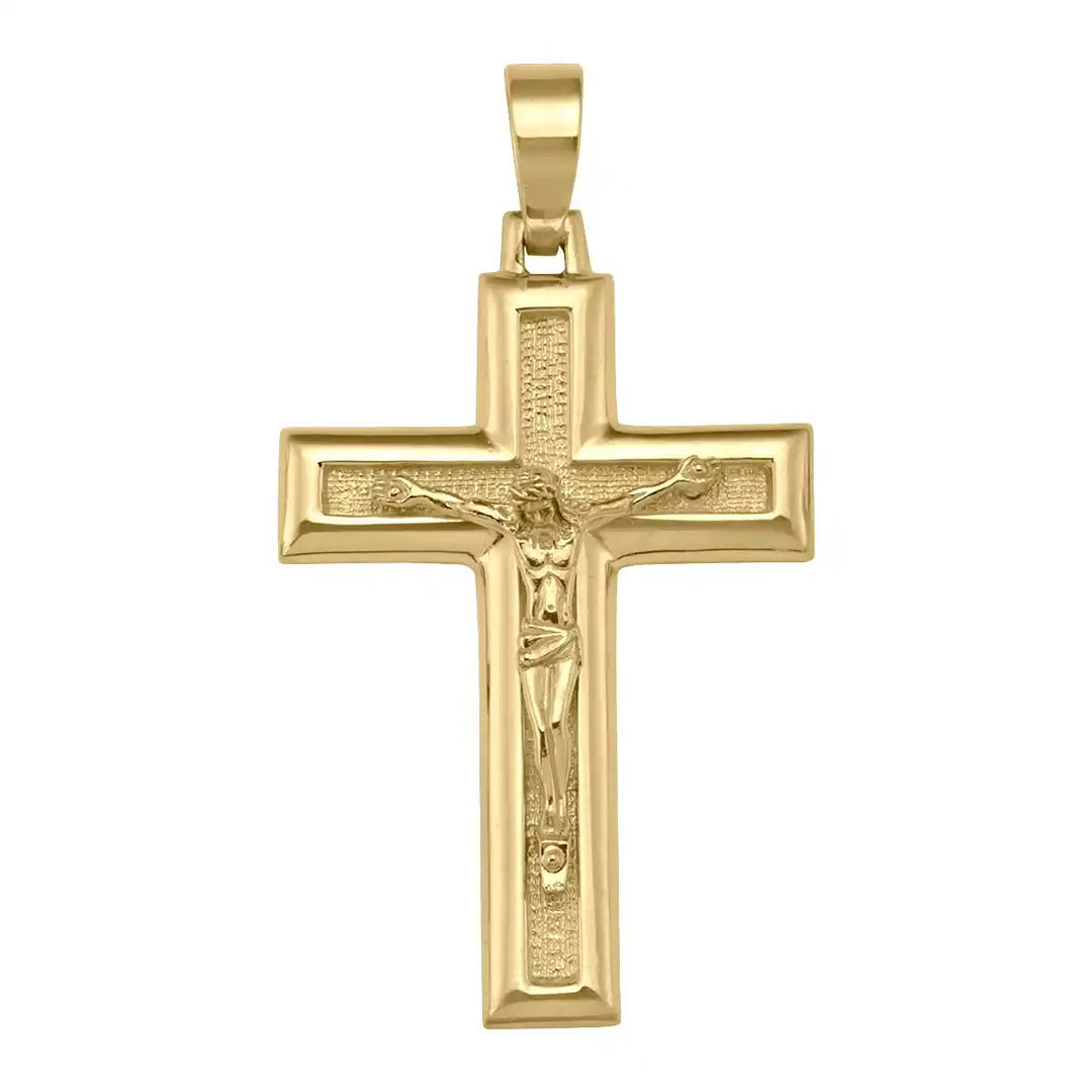 Latin Crucifix Yellow Gold Cross Pendant on white background