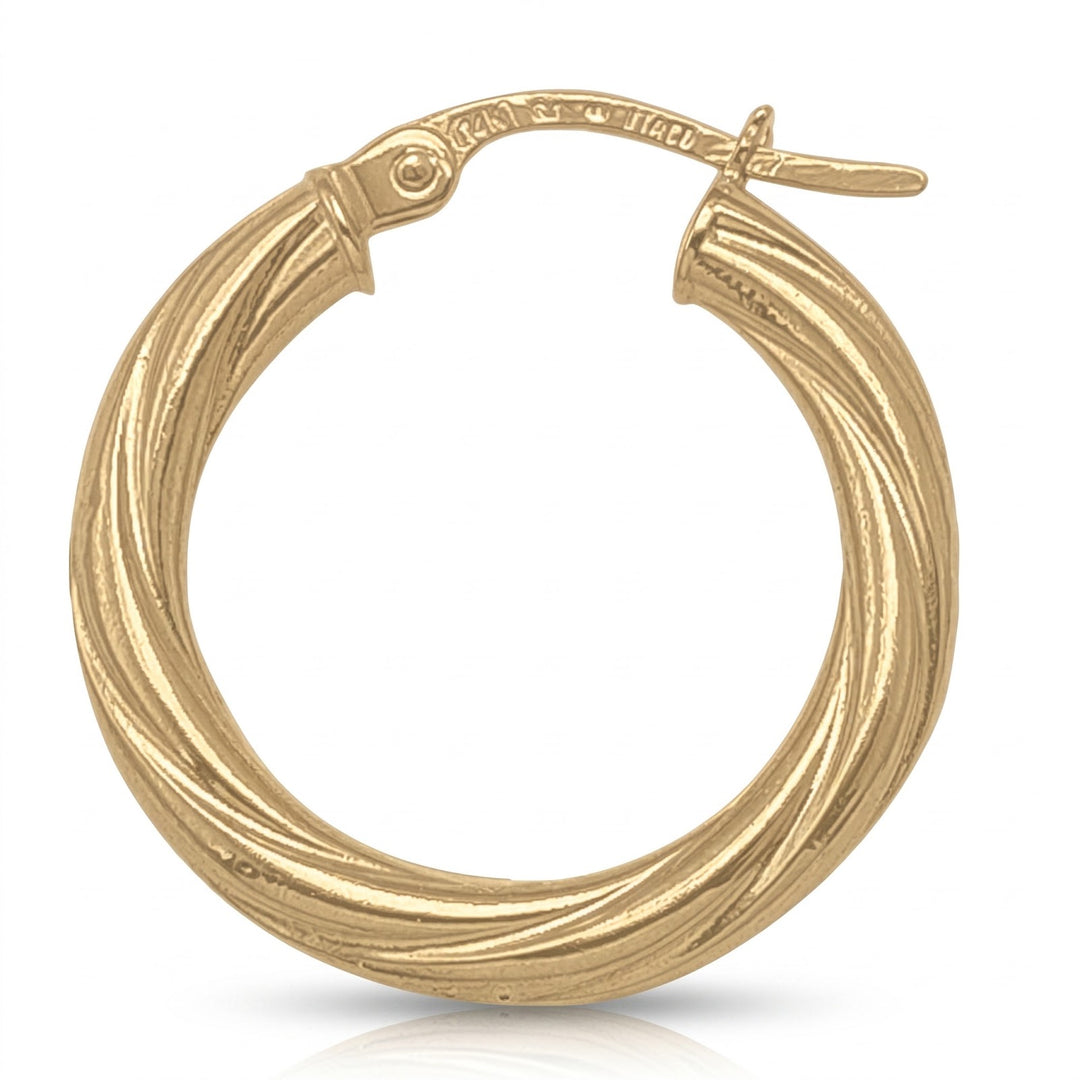 Yellow Gold Twisted 3mm Tube Hoop Earrings, 20.3mm