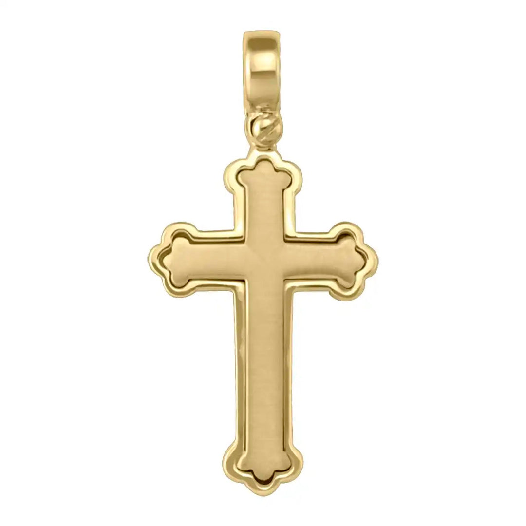 Budded Latin Yellow Gold Cross Pendant on white background