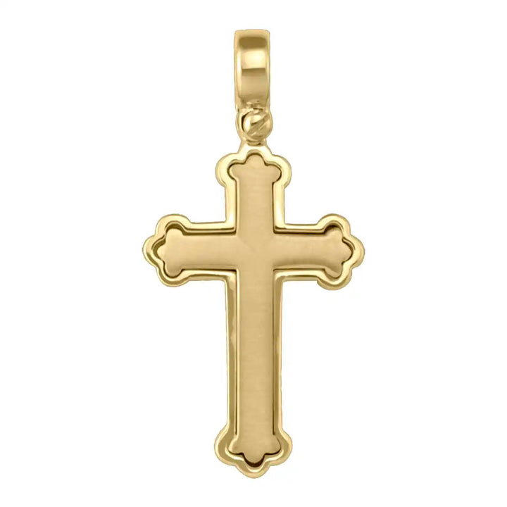 Budded Latin Yellow Gold Cross Pendant on white background