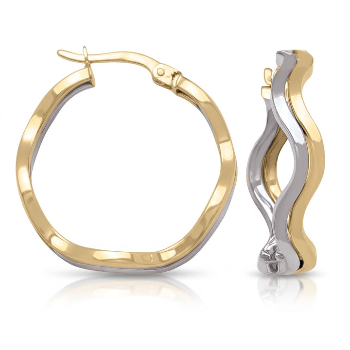 Two Tone Fancy Wave Hoop Earrings, 23.4mm