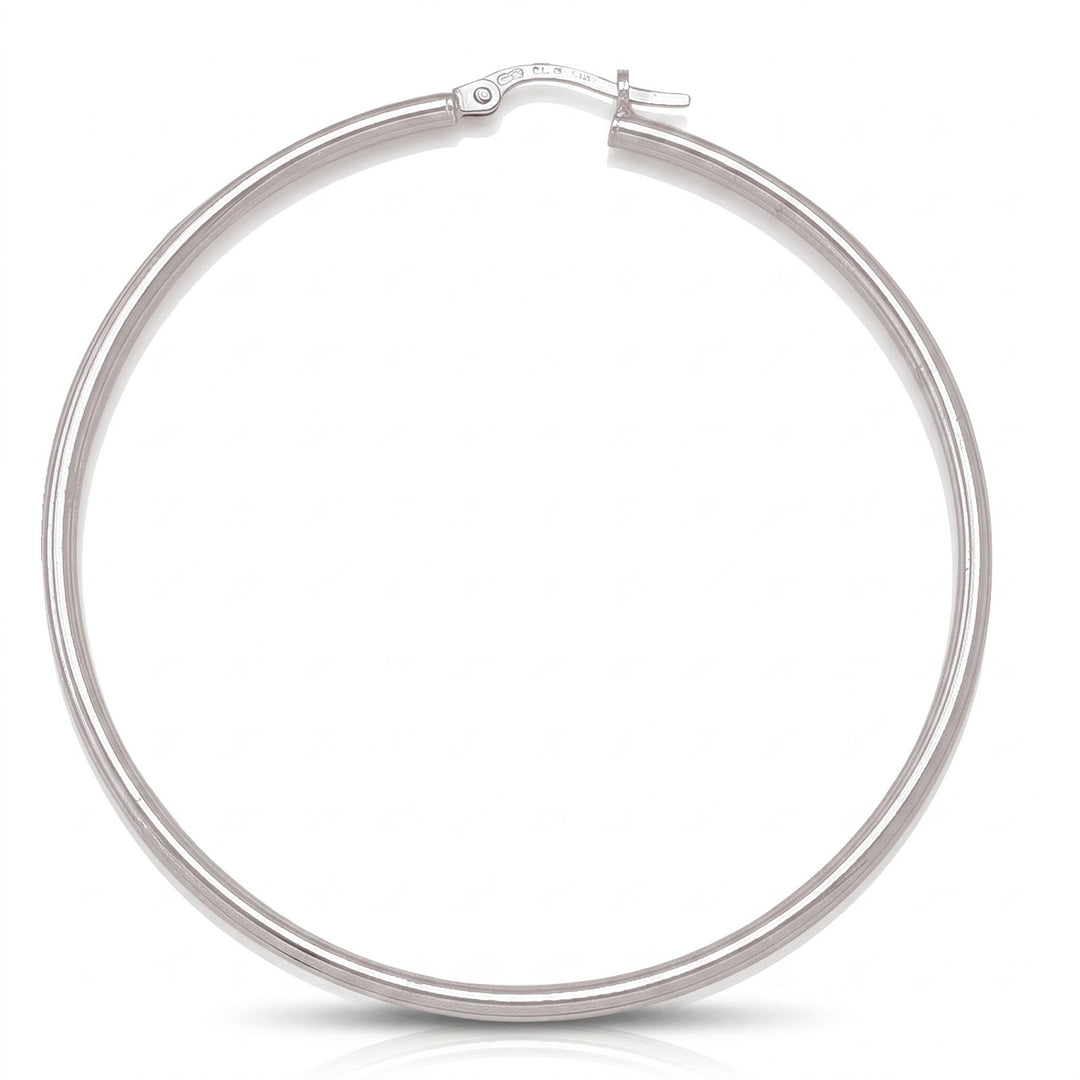 White Gold High Polish Plain 2mm Tube Hoop Earrings, 53mm