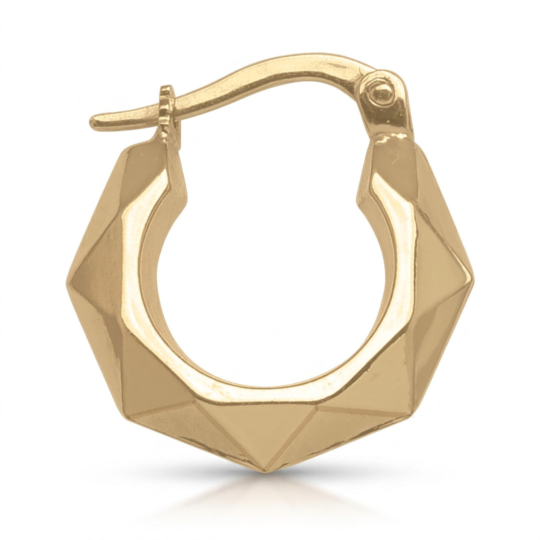Yellow Gold Fancy Hoop Earrings, 16mm