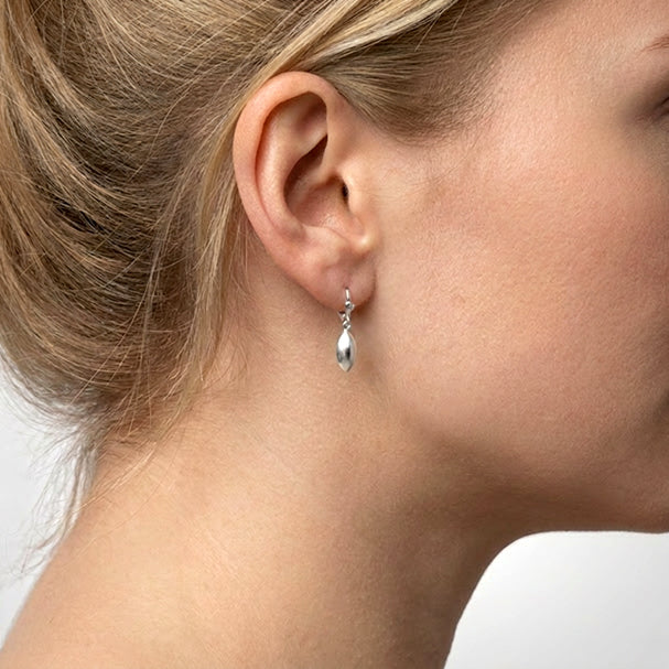 White Gold Fancy Drop Earrings - worn on ear