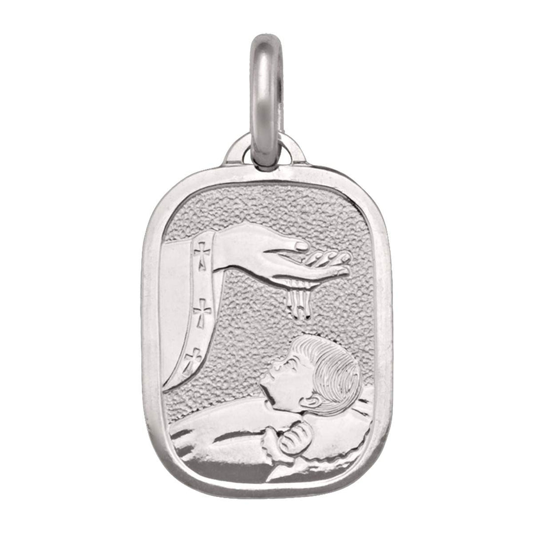 White Gold Baptism Medal — front view