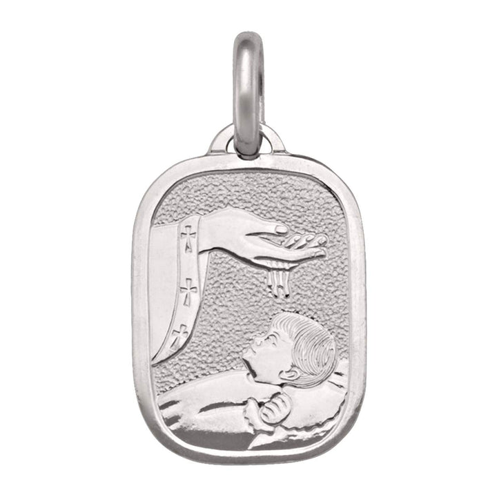 White Gold Baptism Medal — front view