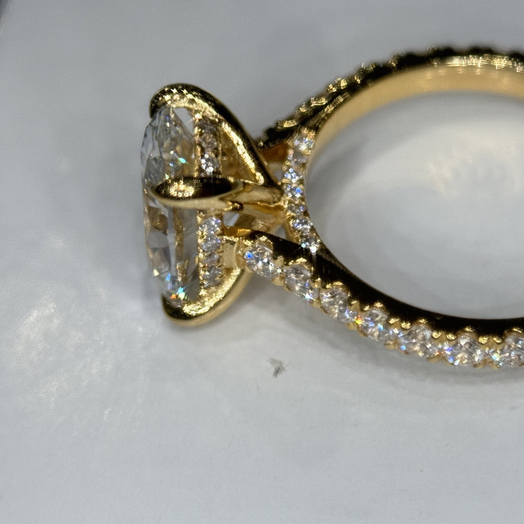 2.84 Ct Oval Lab-Grown Diamond Hidden Halo Pavé Engagement Ring in 14K Yellow Gold — D/VS1 IGI Certified — View 6