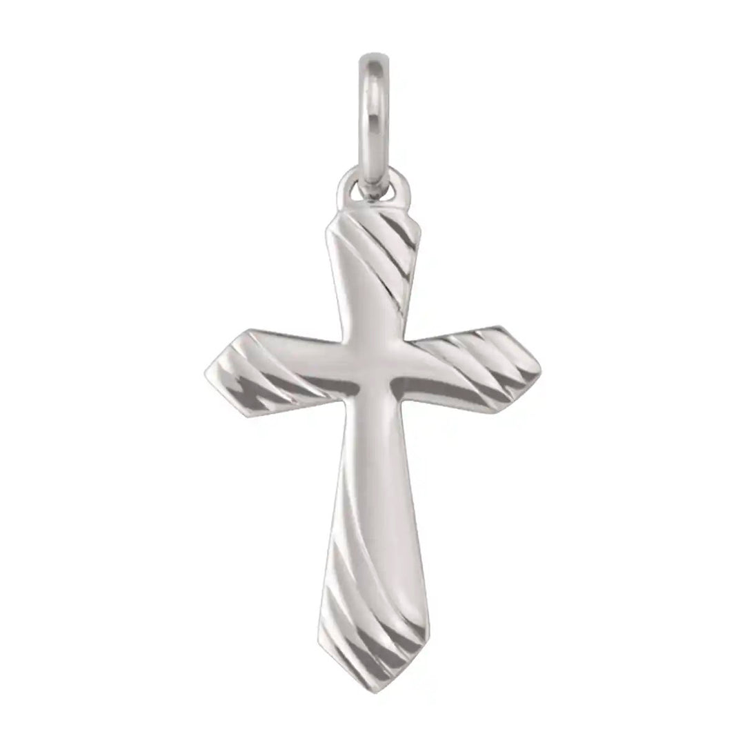 Textured Latin White Gold Cross Pendant on white background