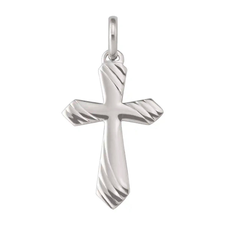 Textured Latin White Gold Cross Pendant on white background