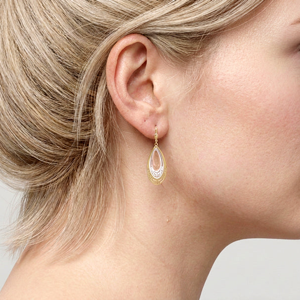 Tri Colour Fancy Drop Earrings - worn on ear