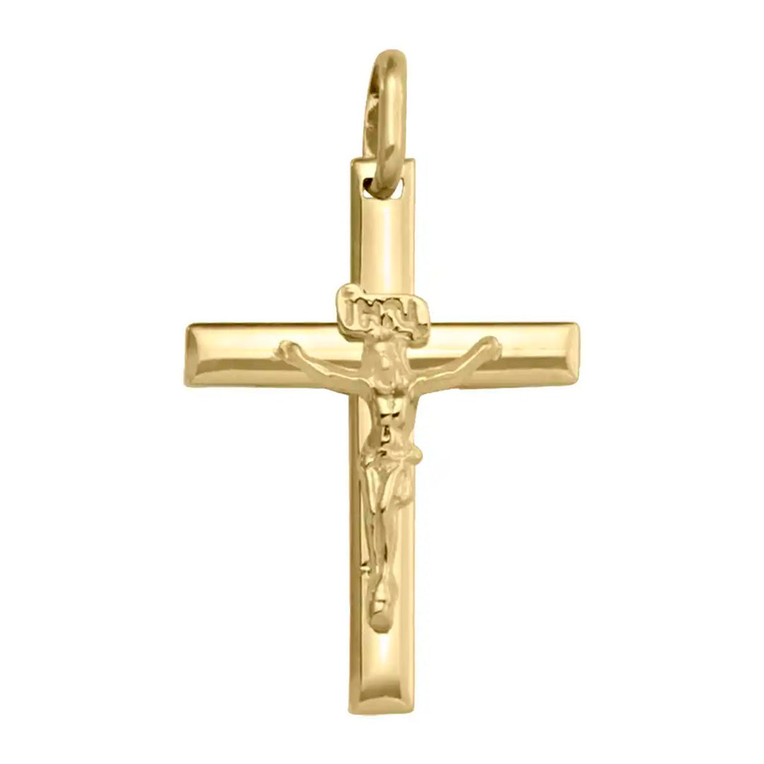 Latin Crucifix Yellow Gold Cross Pendant on white background