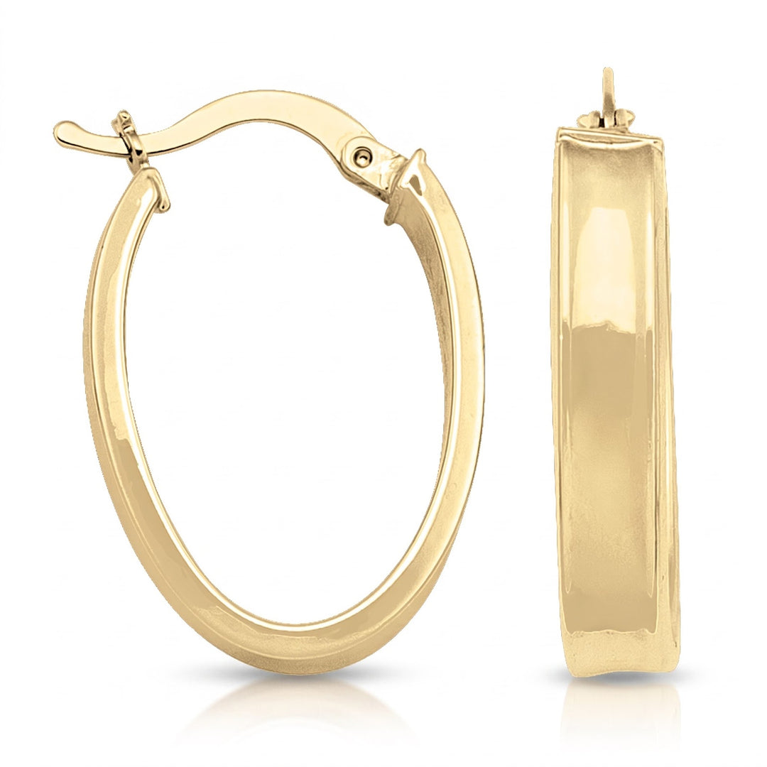 Yellow Gold Oval Hoop Earrings, 16.6mm