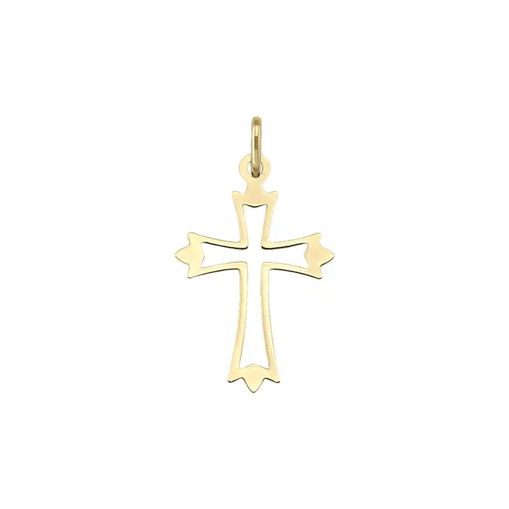 Openwork Fleury Yellow Gold Cross Pendant on white background