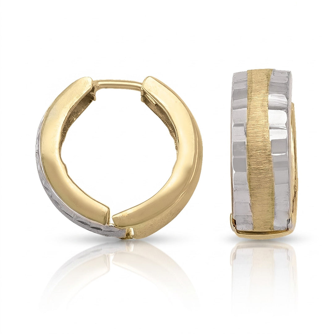 Two Tone Patterned Huggie Earrings