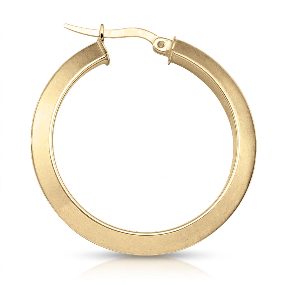 Yellow Gold Knife Edge Hoop Earrings, 30.1mm