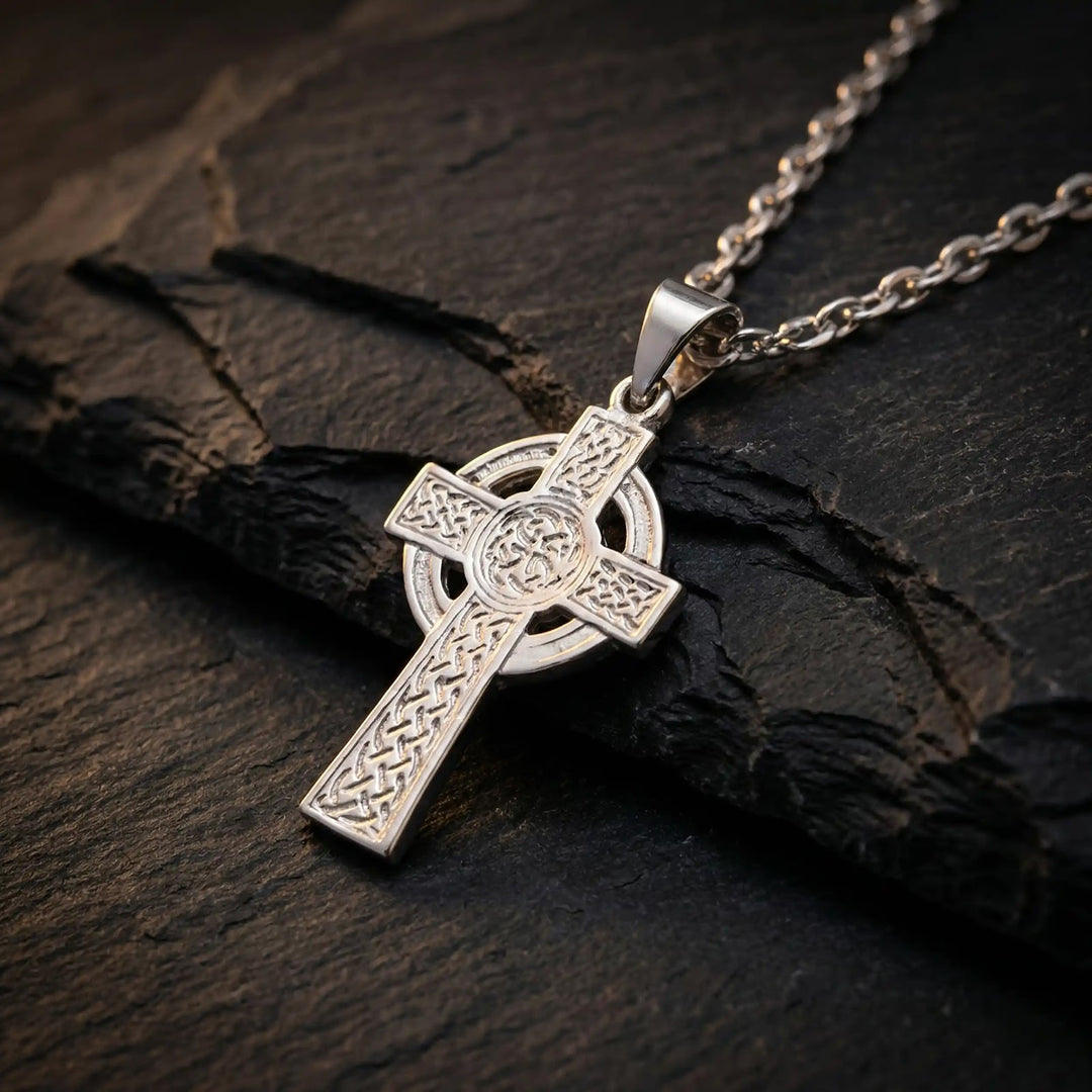 Heritage Celtic White Gold Cross Pendant on stone