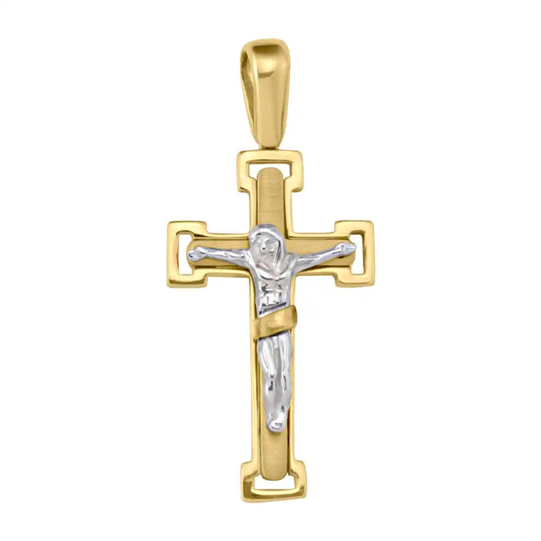 Two-Tone Crucifix Two-Tone Gold Cross Pendant on white background
