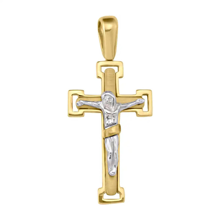 Two-Tone Crucifix Two-Tone Gold Cross Pendant on white background