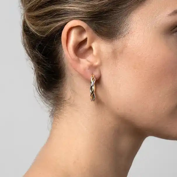 Two Tone Fancy Oval Hoop Earrings, 20.6mm - worn on ear