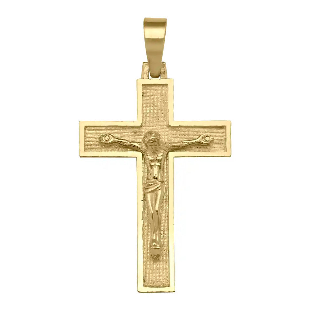 Latin Crucifix Yellow Gold Cross Pendant on white background