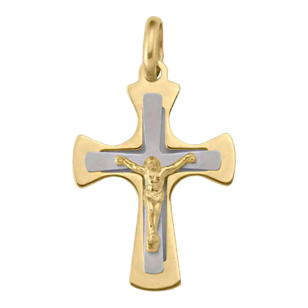 Two-Tone Crucifix Two-Tone Gold Cross Pendant on white background
