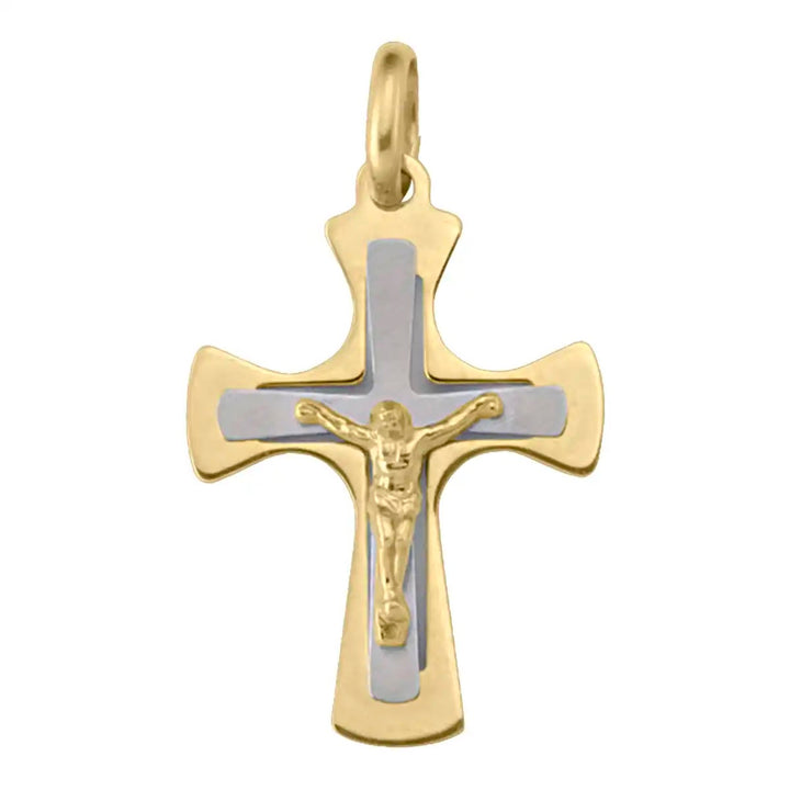 Two-Tone Crucifix Two-Tone Gold Cross Pendant on white background