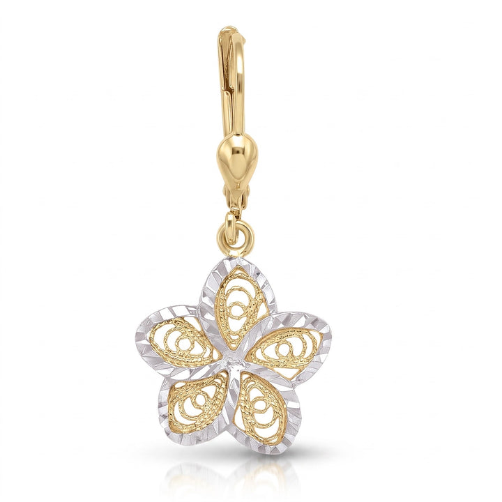 Two Tone Fancy Diamond Cut Flower Drop Earrings