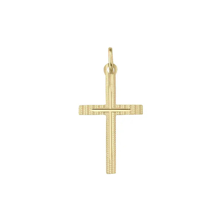 Minimal Latin Yellow Gold Cross Pendant on white background