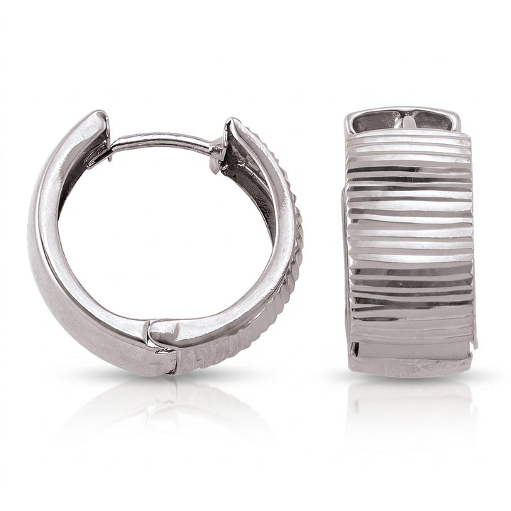 White Gold Patterned Huggie Earrings