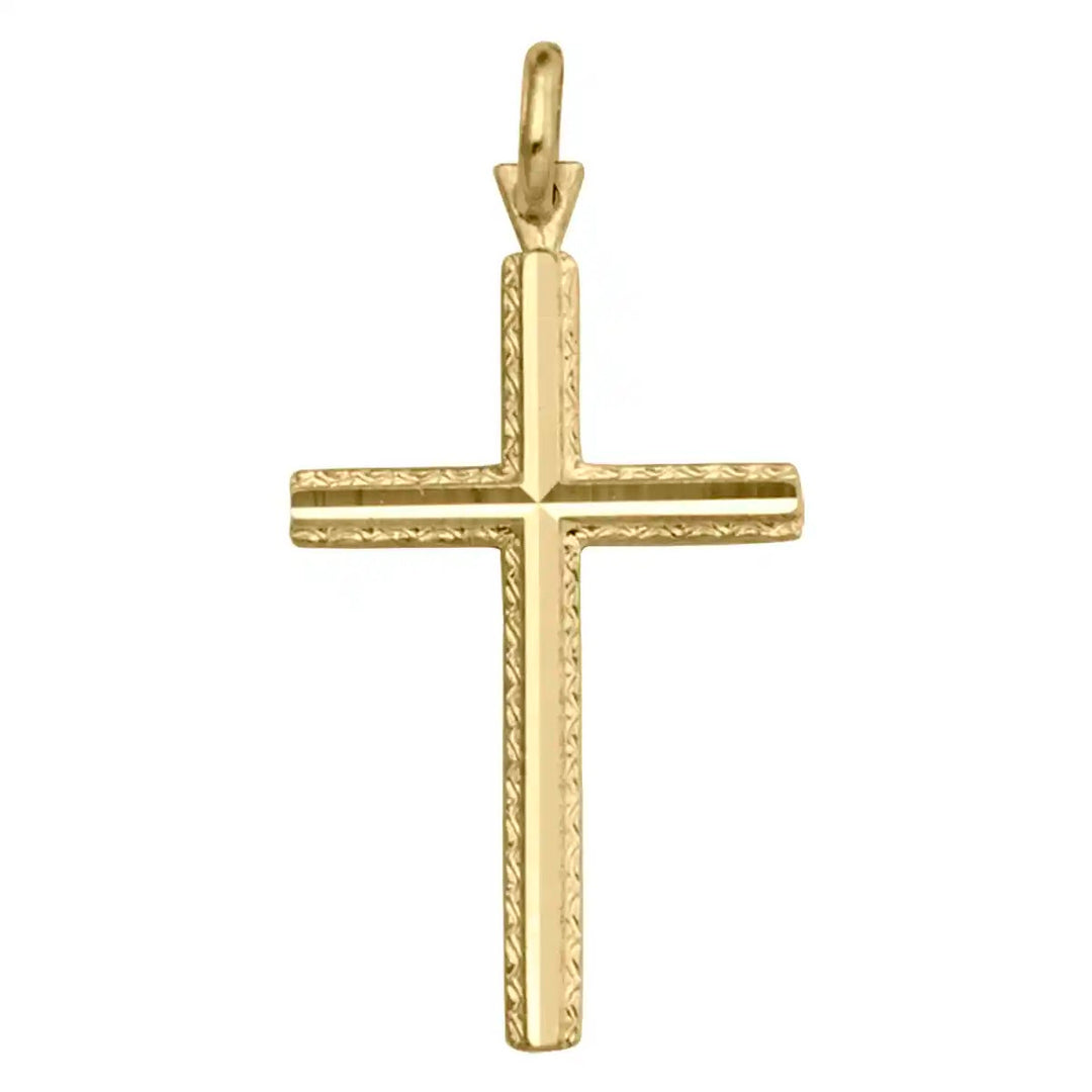 Minimal Latin Yellow Gold Cross Pendant on white background