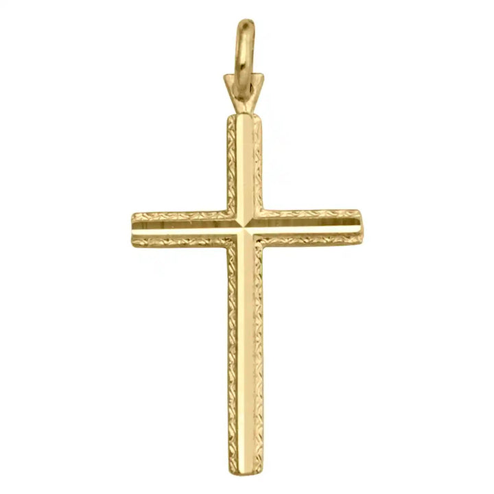 Minimal Latin Yellow Gold Cross Pendant on white background