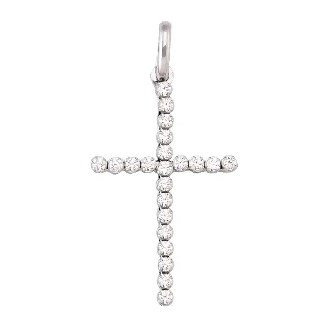 Prong-Set Latin White Gold Cross Pendant on white background