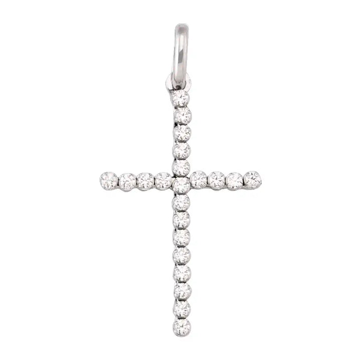 Prong-Set Latin White Gold Cross Pendant on white background