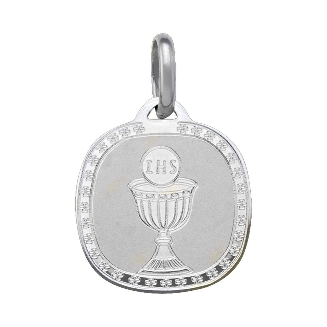 White Gold Communion Medal — front view