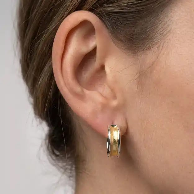 Two Tone Fancy Hoop Earrings, 14.3mm - worn on ear