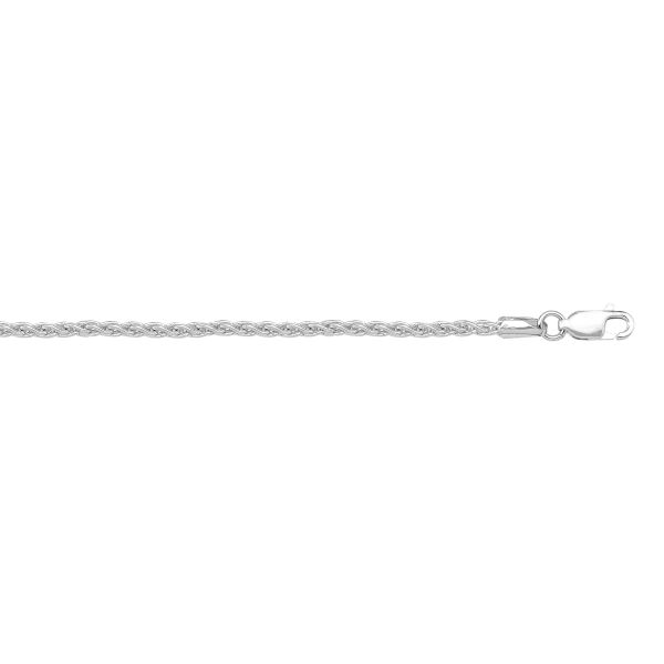 White Gold Solid Diamond-Cut Wheat Chain Necklace — 1.3mm