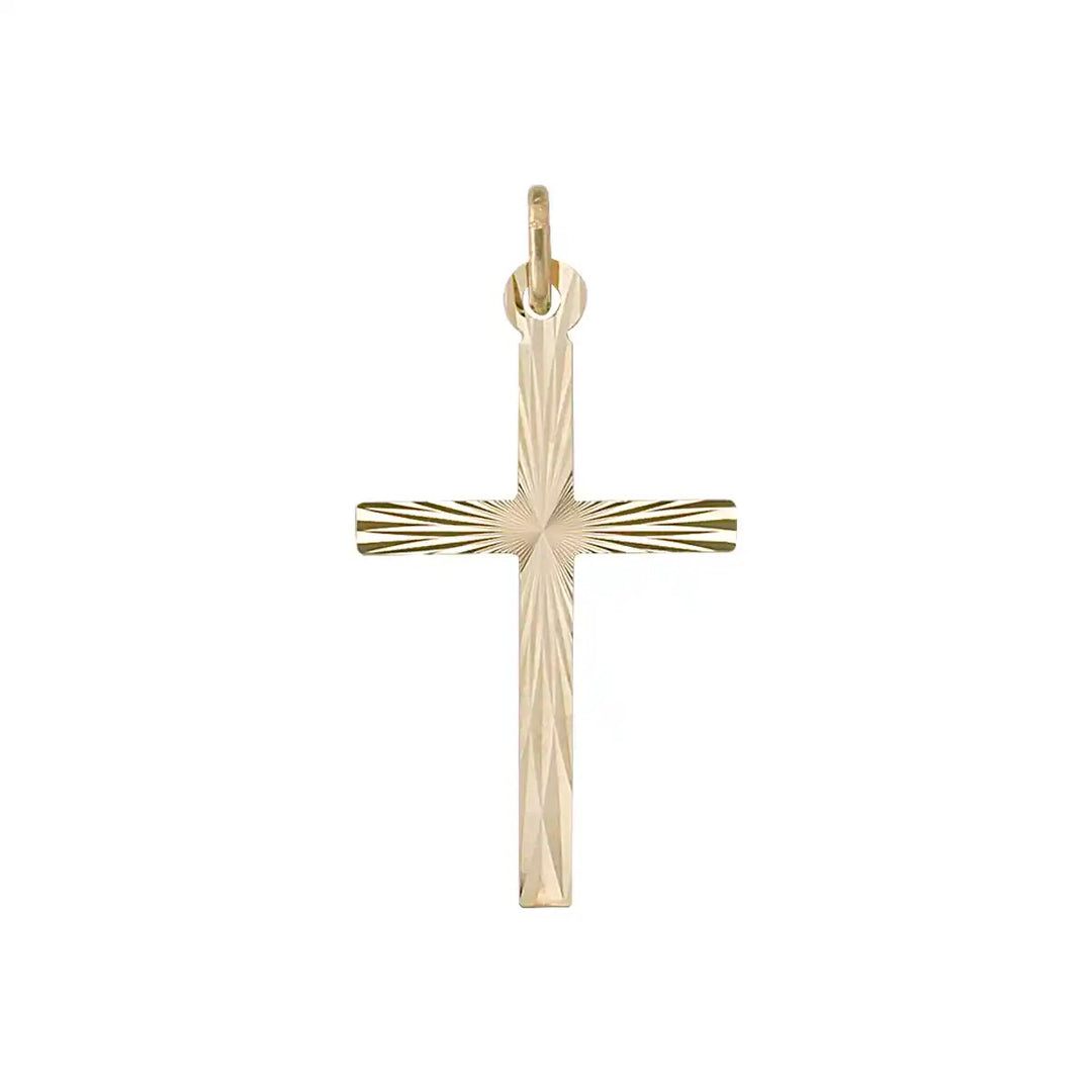 Diamond-Cut Latin Yellow Gold Cross Pendant on white background
