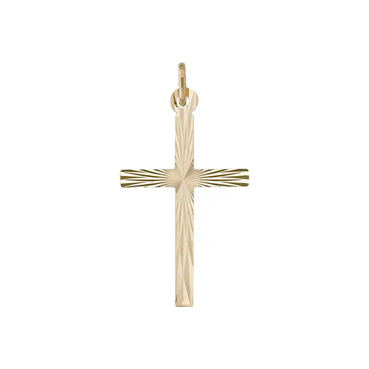 Diamond-Cut Latin Yellow Gold Cross Pendant on white background